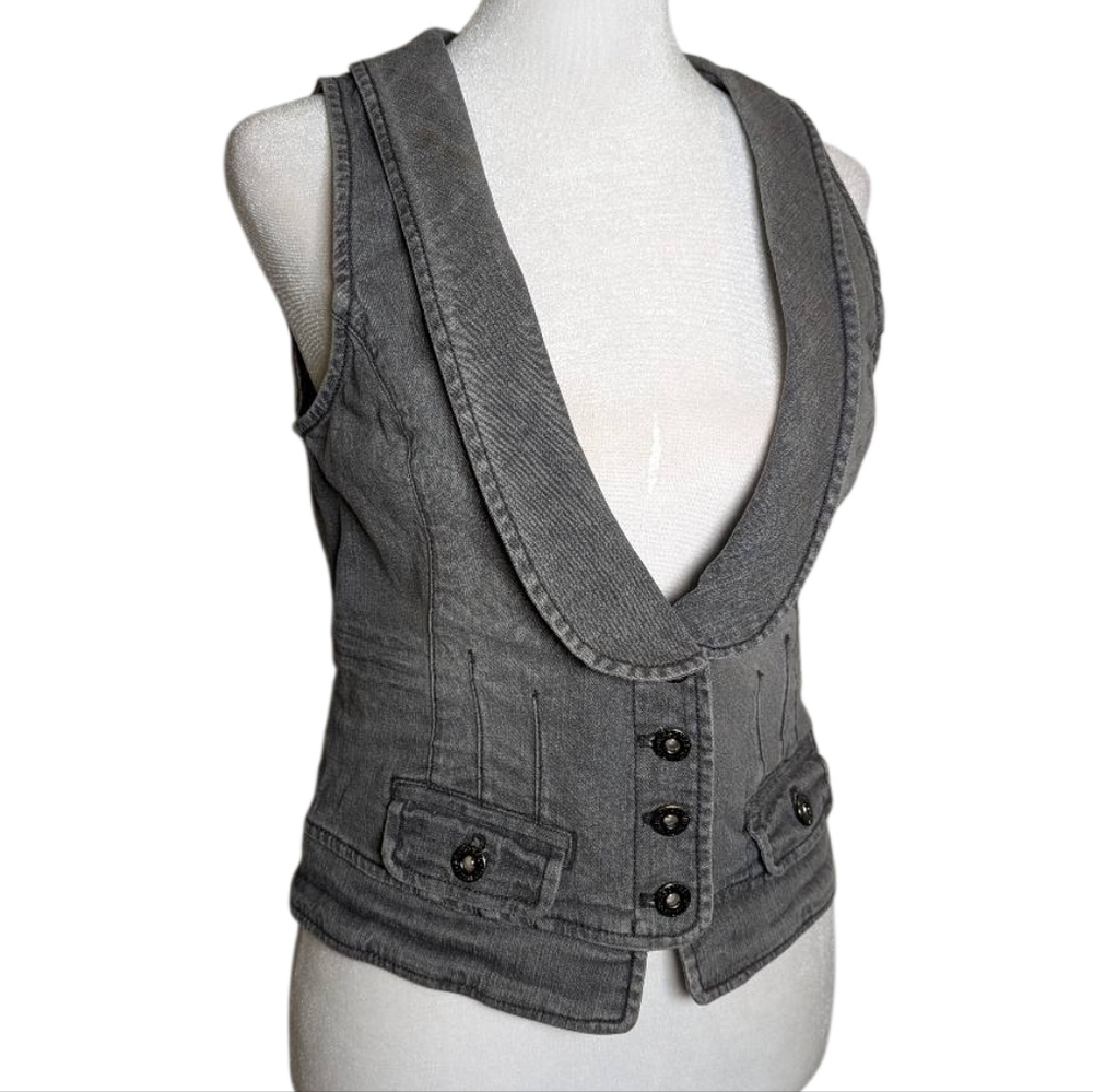 Gray Sleeveless Shawl Collar Vest - Women